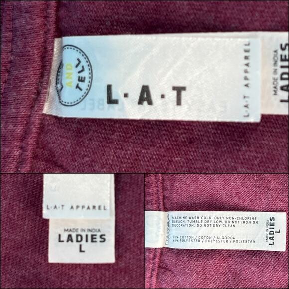 LAT Ladies V-Neck Short Sleeve Tee Shirt Top Ladies Size Large Burgundy - Picture 4 of 8